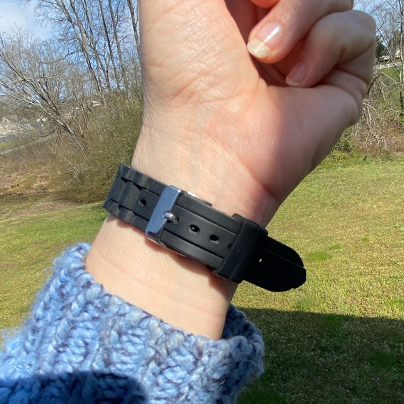 Geneva Platinum women’s watch black rubber band with crystal accents - Picture 8 of 13